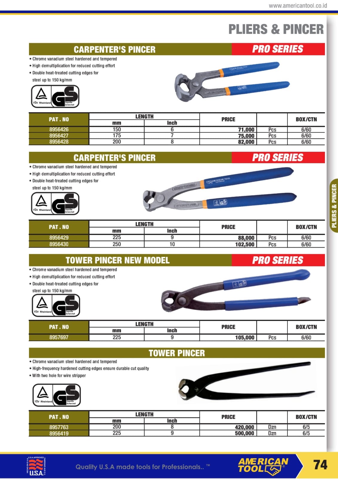 AMERICANTOOLS COMBINATION PLIER, DIAGONAL CUTTER, LOCKING PLIER , CARPENTER, AVIANTION SNIP AND HAND RIVETED - Gambar 5