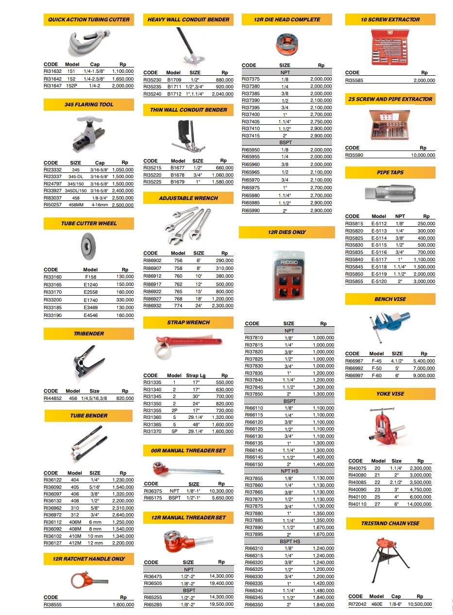 RIDGID PIPE WRENCH, CUTTER , TUBBING, SNAI MESIN - Gambar 3